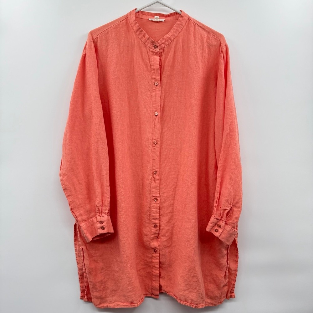 Eileen Fisher Organic Handkerchief Linen Shirt tunic orange xl